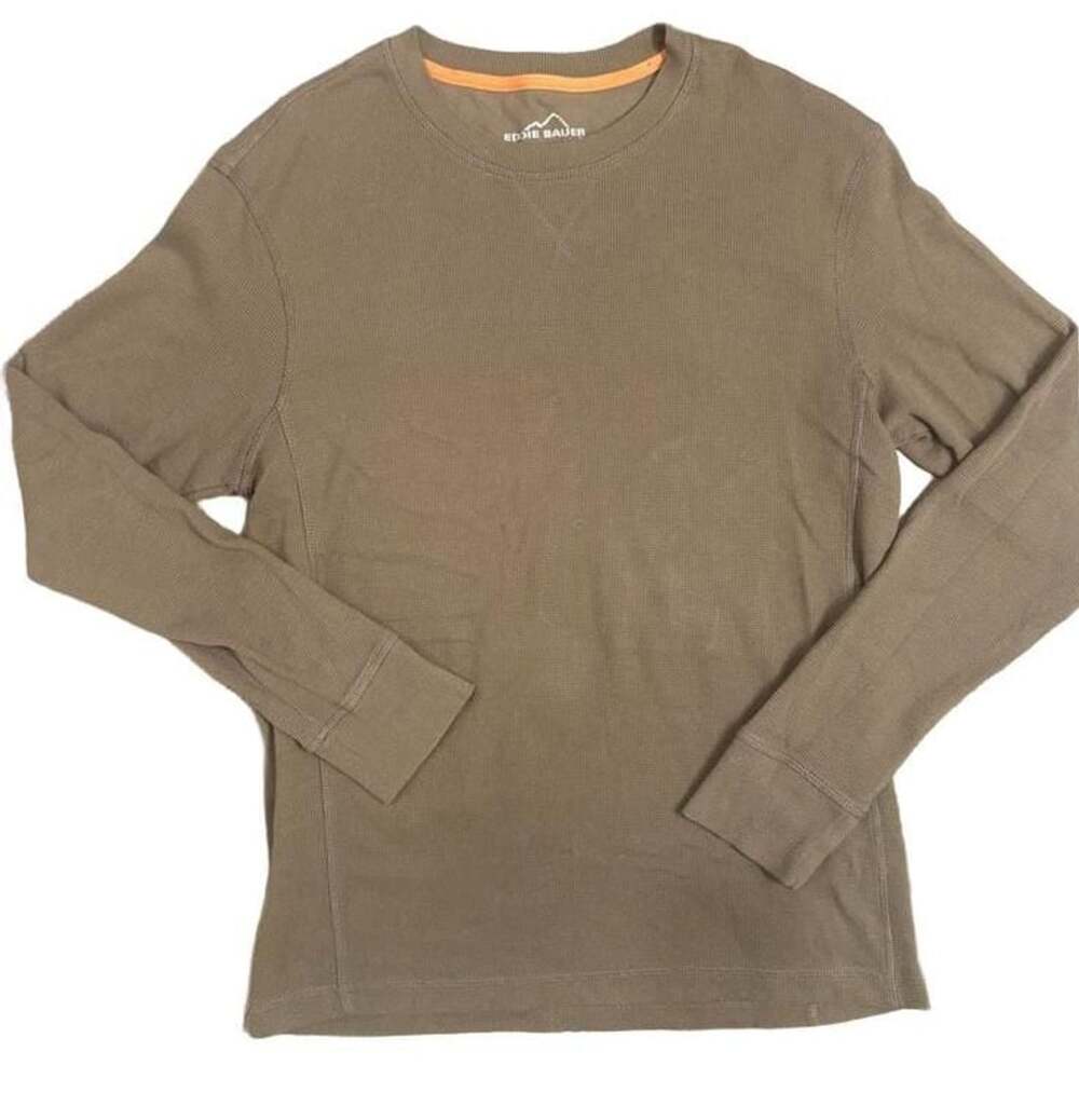 Eddie Bauer Men's Brown Thermal Waffle Knit Long Sleeve Crewneck Shirt Medium